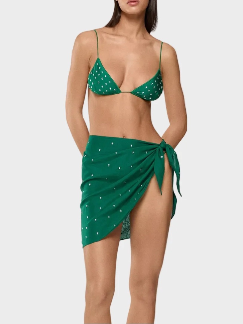 Oseree Gem Studded Triangle Bikini Set With Matching Sarong Nwt — image 2 of 8